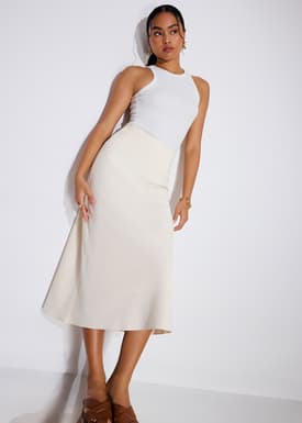 High Waist Bias Cut Midaxi Skirt