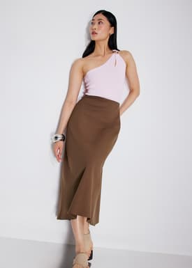 High Waist Bias Cut Midaxi Skirt
