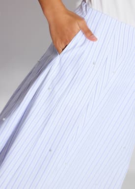 Pearl Embellished Pinstripe Flare Midaxi Skirt