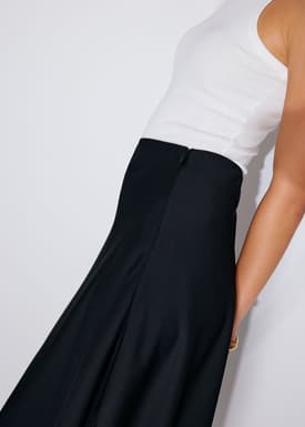 Satin Lace Trim Column Midaxi Skirt