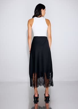 Satin Lace Trim Column Midaxi Skirt