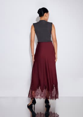 Satin Lace Trim Column Midaxi Skirt