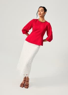 Floral Lace Column Midi Skirt