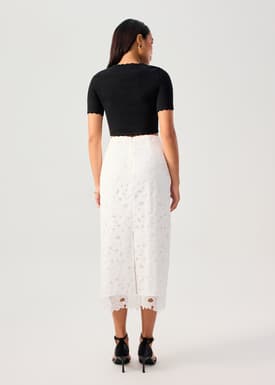 Floral Lace Column Midi Skirt