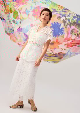 Floral Lace Column Midi Skirt