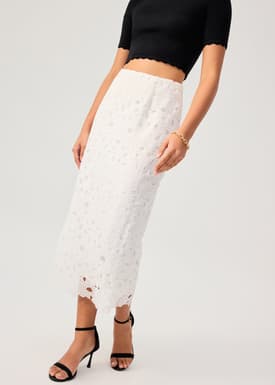 Floral Lace Column Midi Skirt