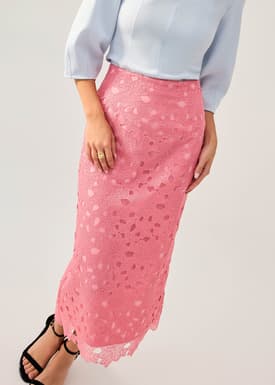 Floral Lace Column Midi Skirt
