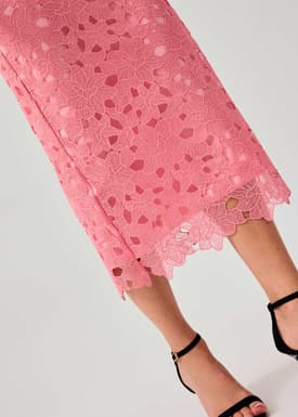 Floral Lace Column Midi Skirt