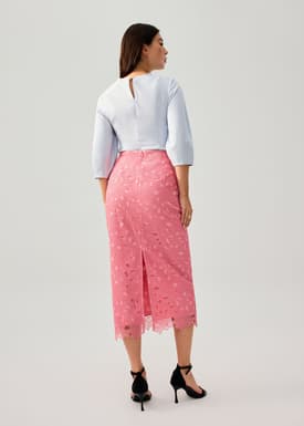 Floral Lace Column Midi Skirt