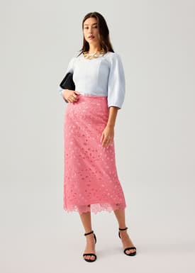 Floral Lace Column Midi Skirt