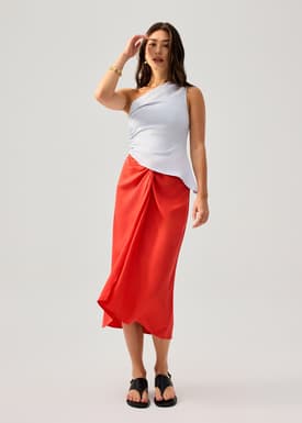 Lyocell Front Twist Column Midaxi Skirt