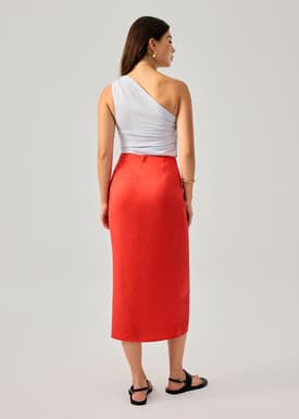 Lyocell Front Twist Column Midaxi Skirt