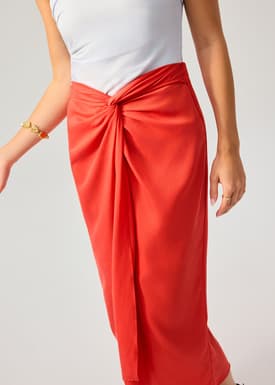 Lyocell Front Twist Column Midaxi Skirt