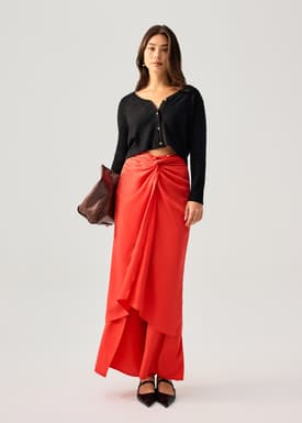 Lyocell Front Twist Column Midaxi Skirt