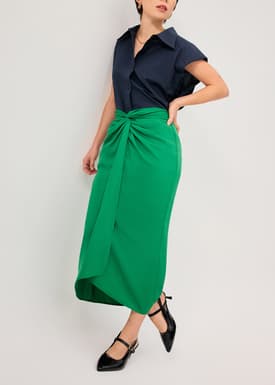 Lyocell Front Twist Column Midaxi Skirt