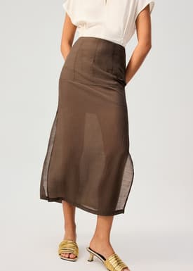 Sheer Lyocell Column Maxi Skirt