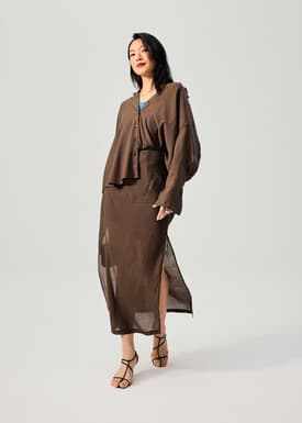 Sheer Lyocell Column Maxi Skirt