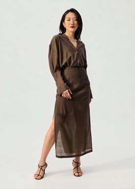 Sheer Lyocell Column Maxi Skirt