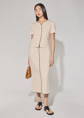 Knit Scallop Edge Column Midi Skirt
