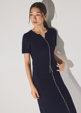 Knit Scallop Edge Column Midi Skirt
