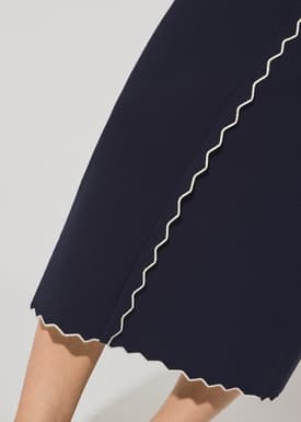 Knit Scallop Edge Column Midi Skirt