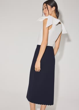 Knit Scallop Edge Column Midi Skirt