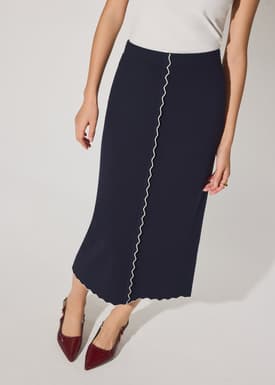 Knit Scallop Edge Column Midi Skirt