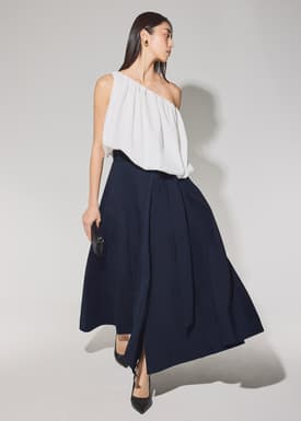 Cotton Side Tie Flare Floor Length Skirt