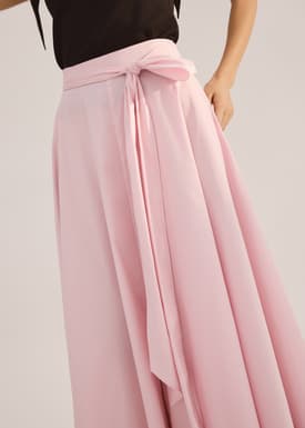 Cotton Side Tie Flare Floor Length Skirt