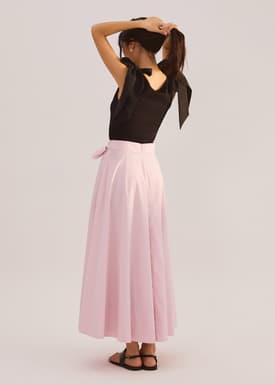 Cotton Side Tie Flare Floor Length Skirt
