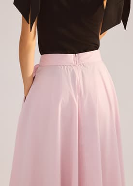 Cotton Side Tie Flare Floor Length Skirt