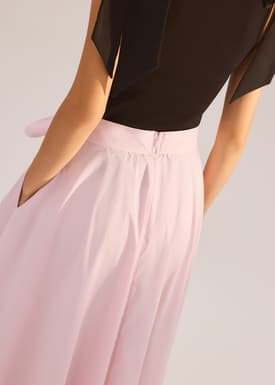 Cotton Side Tie Flare Floor Length Skirt