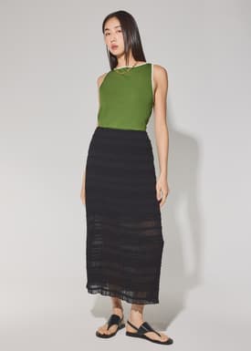 Elastic Sheer Crinkled Column Midaxi Skirt