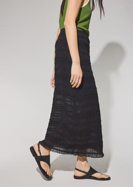 Elastic Sheer Crinkled Column Midaxi Skirt