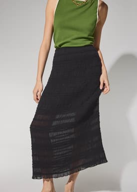 Elastic Sheer Crinkled Column Midaxi Skirt