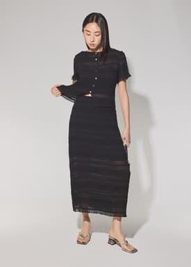 Elastic Sheer Crinkled Column Midaxi Skirt