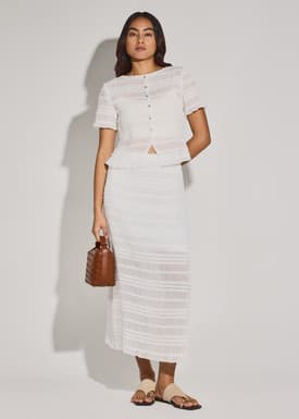 Elastic Sheer Crinkled Column Midaxi Skirt