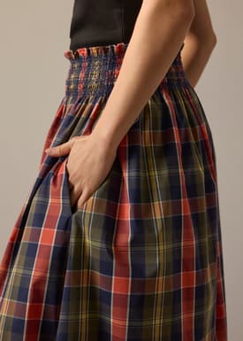 Checkered Cotton Flare Maxi Skirt