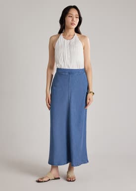 Reversible Denim Bias Cut Skirt