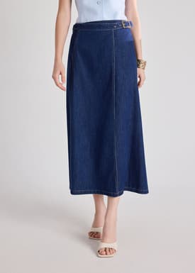 Denim Buckle Belt Wrap Skirt