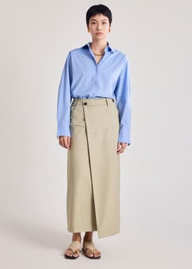 Twill Front Wrap Maxi Skirt