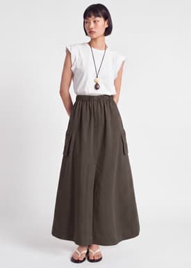 Washed Cotton Twill Cargo Skirt