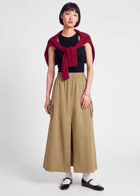 Washed Cotton Twill Cargo Skirt