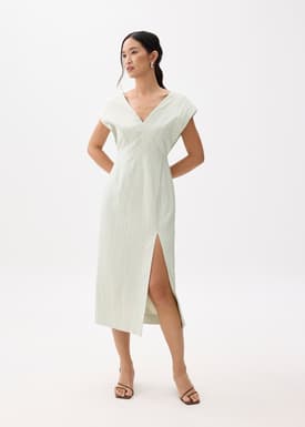 Striped V-neck Column Midaxi Dress