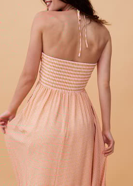 Padded Gingham Fit & Flare Midaxi Dress