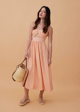 Padded Gingham Fit & Flare Midaxi Dress