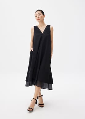 Satin Trapeze Midaxi Dress