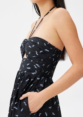 Padded Cotton Fit & Flare Midaxi Dress