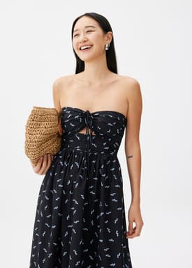 Padded Cotton Fit & Flare Midaxi Dress