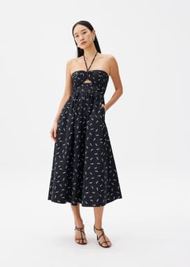 Padded Cotton Fit & Flare Midaxi Dress